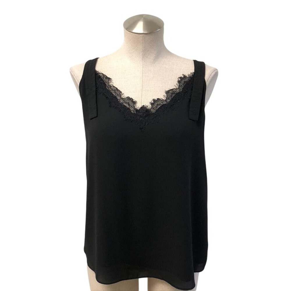 Babaton Camisole Top Women Small Black Lace Trim V-Neck Sleeveless Blouse Dainty
